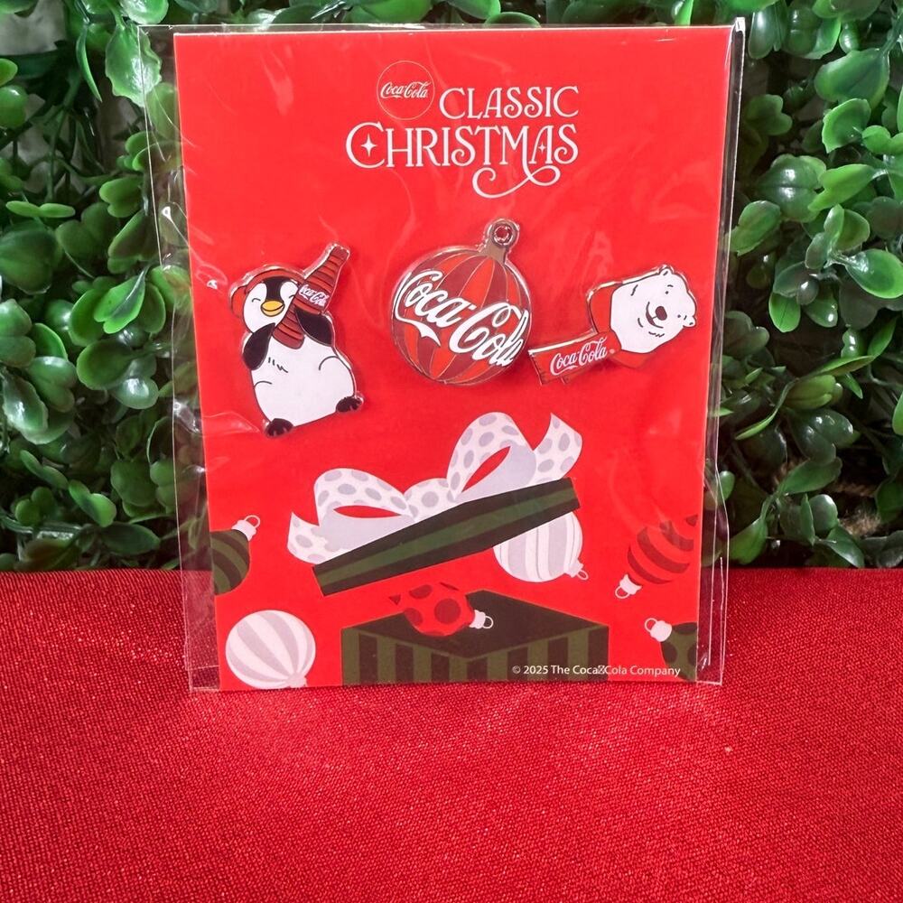 2025 Coca-Cola Christmas Pin Set Limited Edition NWT Penguin Polar Bear Ornament
